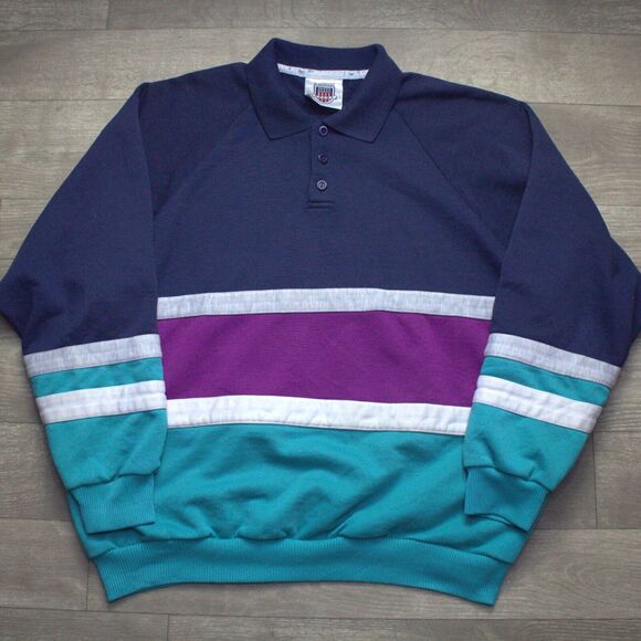 Vintage Claybrooke Sport Collard Banded Sweatshirt Sweater Pockets 80s 90s XL - Picture 1 of 3